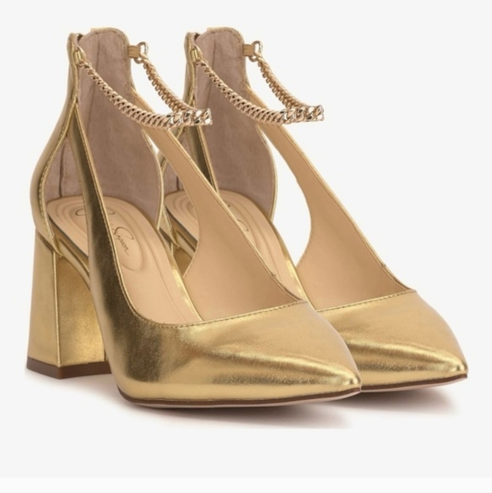 Jessica Simpson Sylan Gold Metallic Block Heel
